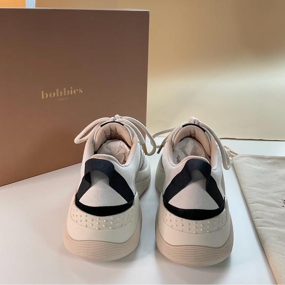 NEW • BOBBIES PARIS Beige and Black Leather Sneakers - Picture 10 of 16